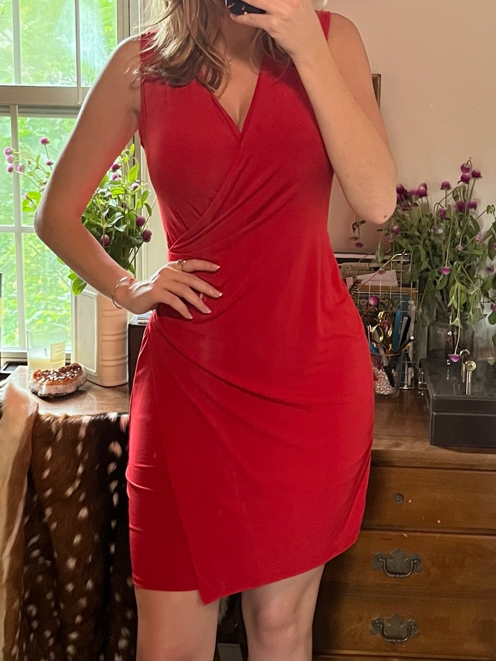 Red wrap dress